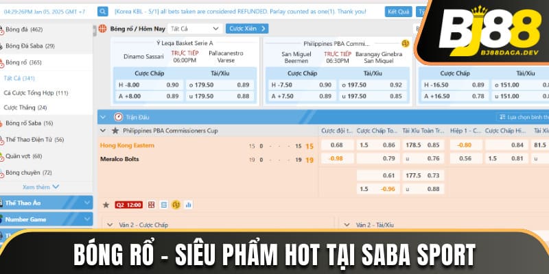 Saba Sport BJ88 - Sảnh Cá Độ Thể Thao Cực Hấp Dẫn 3 Bóng rổ - siêu phẩm hot tại Saba Sport